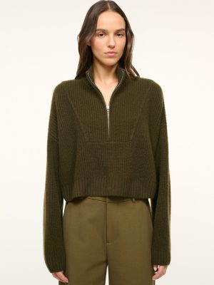 CASHMERE CROPPED HAMPTON SWEATER | OLIVE